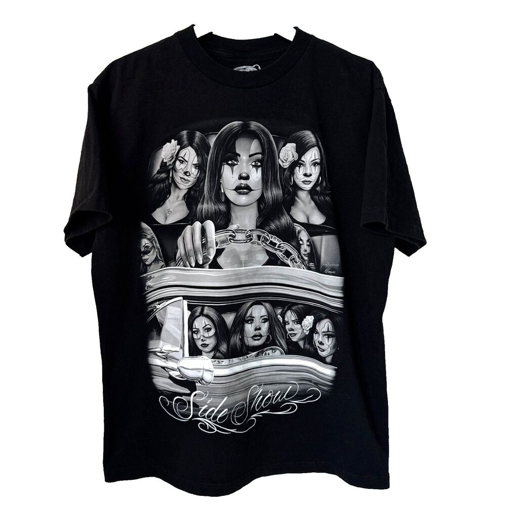 DGA Tees Men's Crewneck "Side Show Cruising Lowrider Sexy Women Clown"size Large